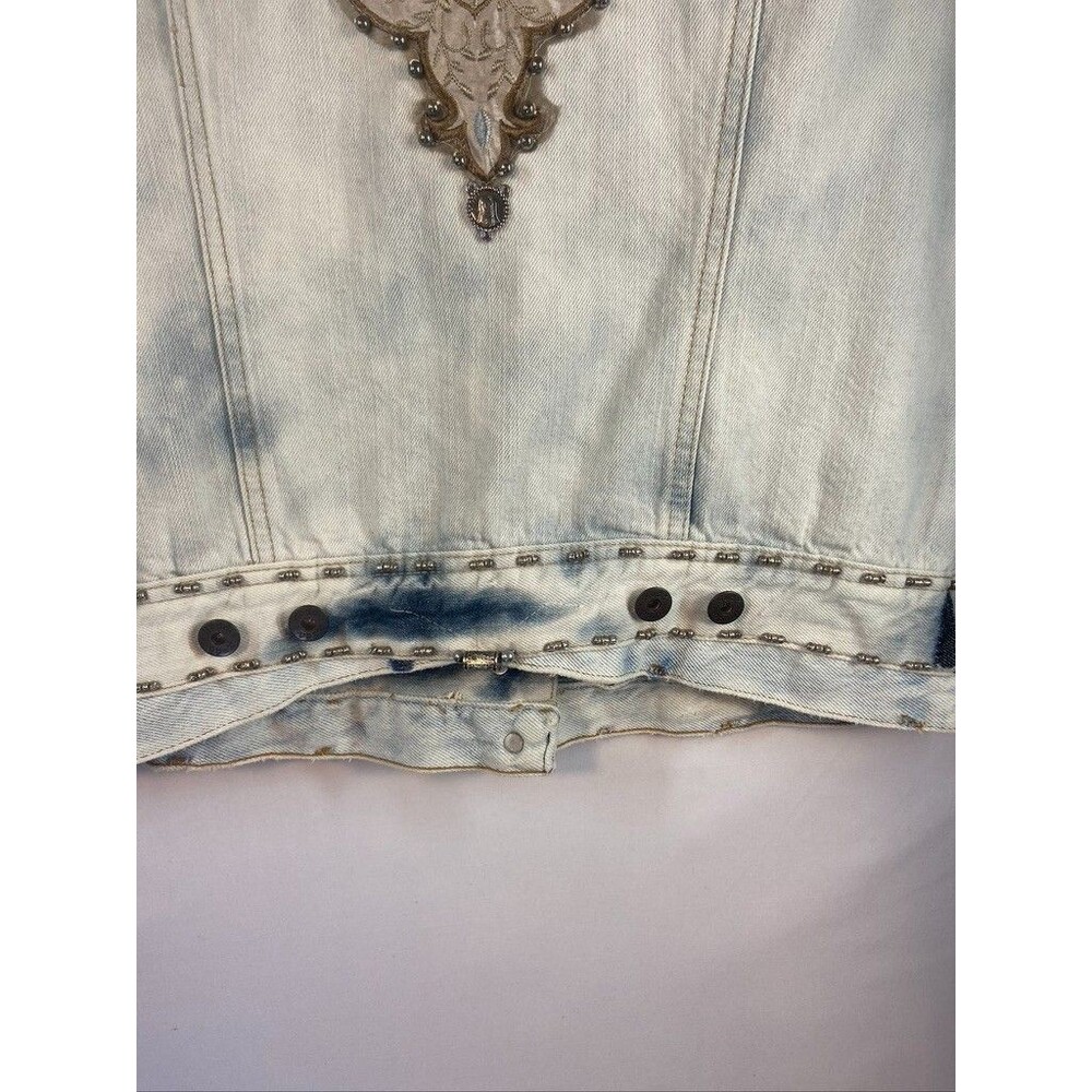 MUDD JUNIORS XLARGE DENIM VEST LACE SEQUINS BEADS BOHO HIPPIE HANDMADE - Picture 4 of 6